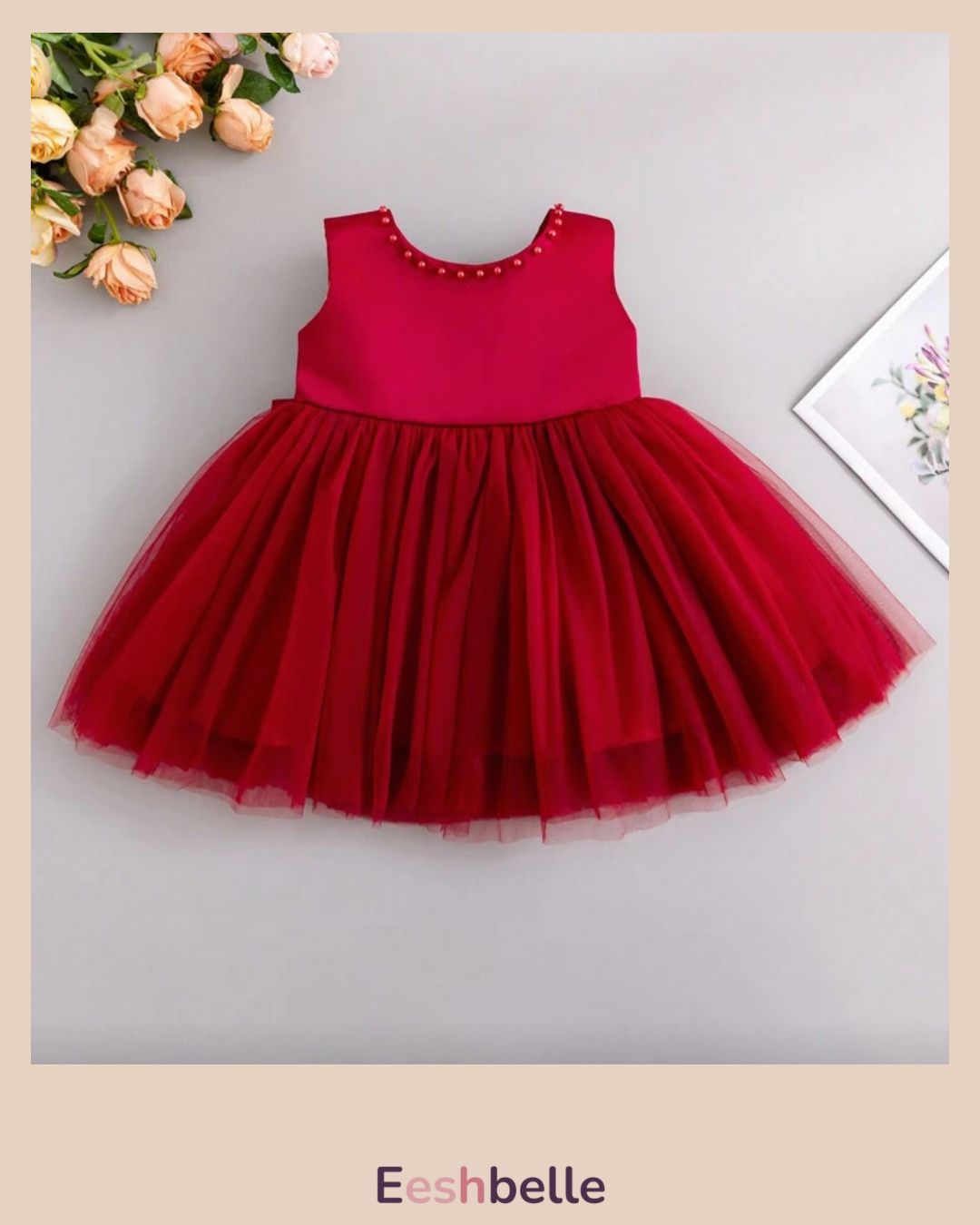 Baby Girls Big Bow Decor Mesh Patchwork Sleeveless Mini Dress