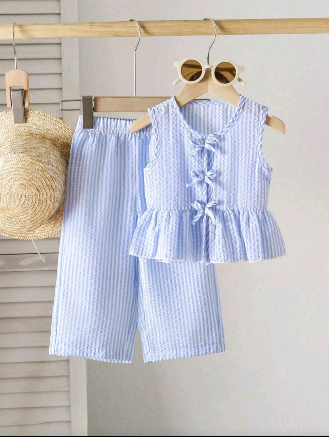 2pcs Baby Girl Striped Sleeveless Top & Wide Leg Pants Spring Summer Co-Ord Set