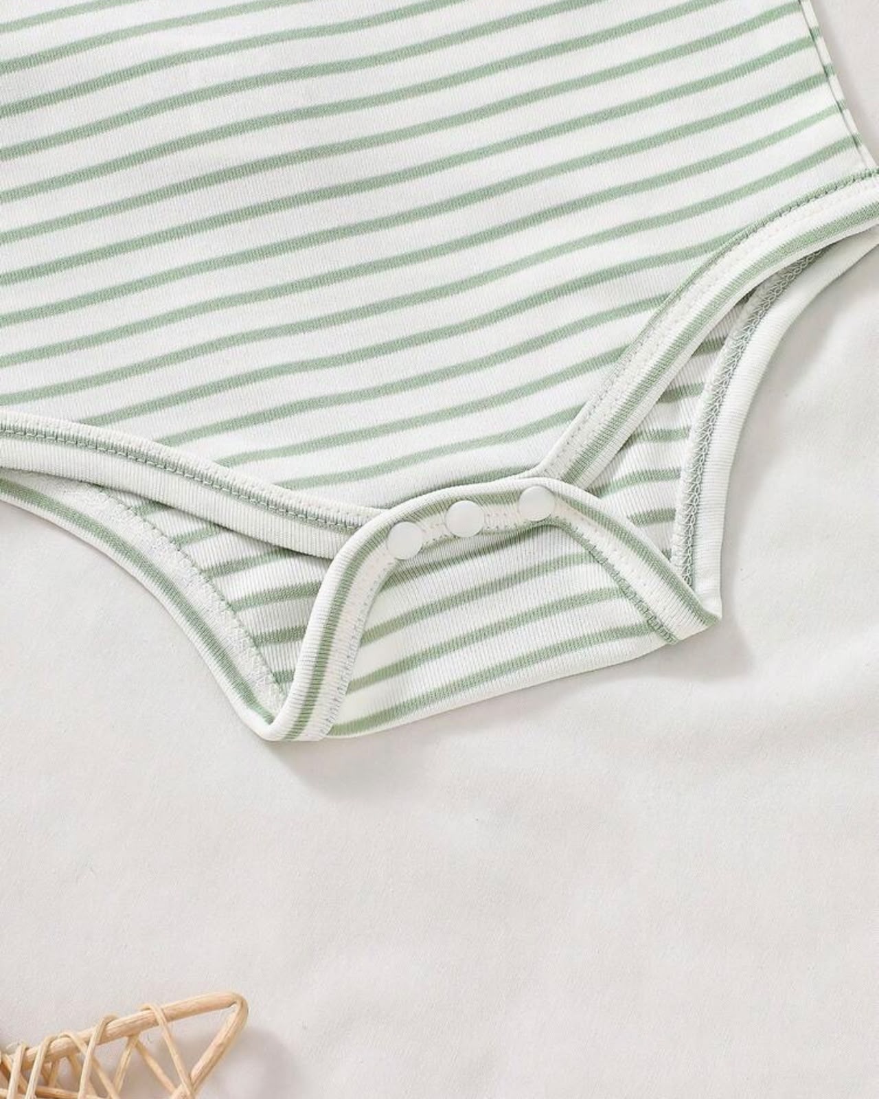 Newborn Baby Boy Sage Green Striped Jumpsuit Set with Letter Embroidered Romper & Hat