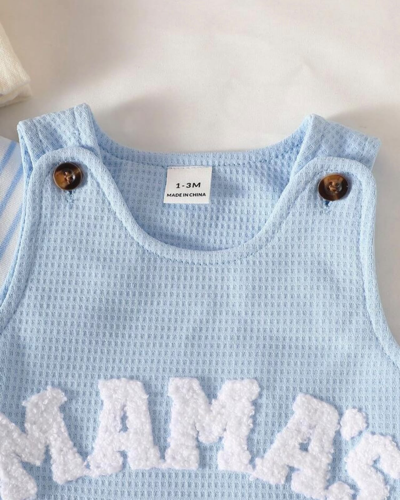 Newborn Baby Boy Sky Blue Striped Jumpsuit Set with Letter Embroidered Romper & Hat