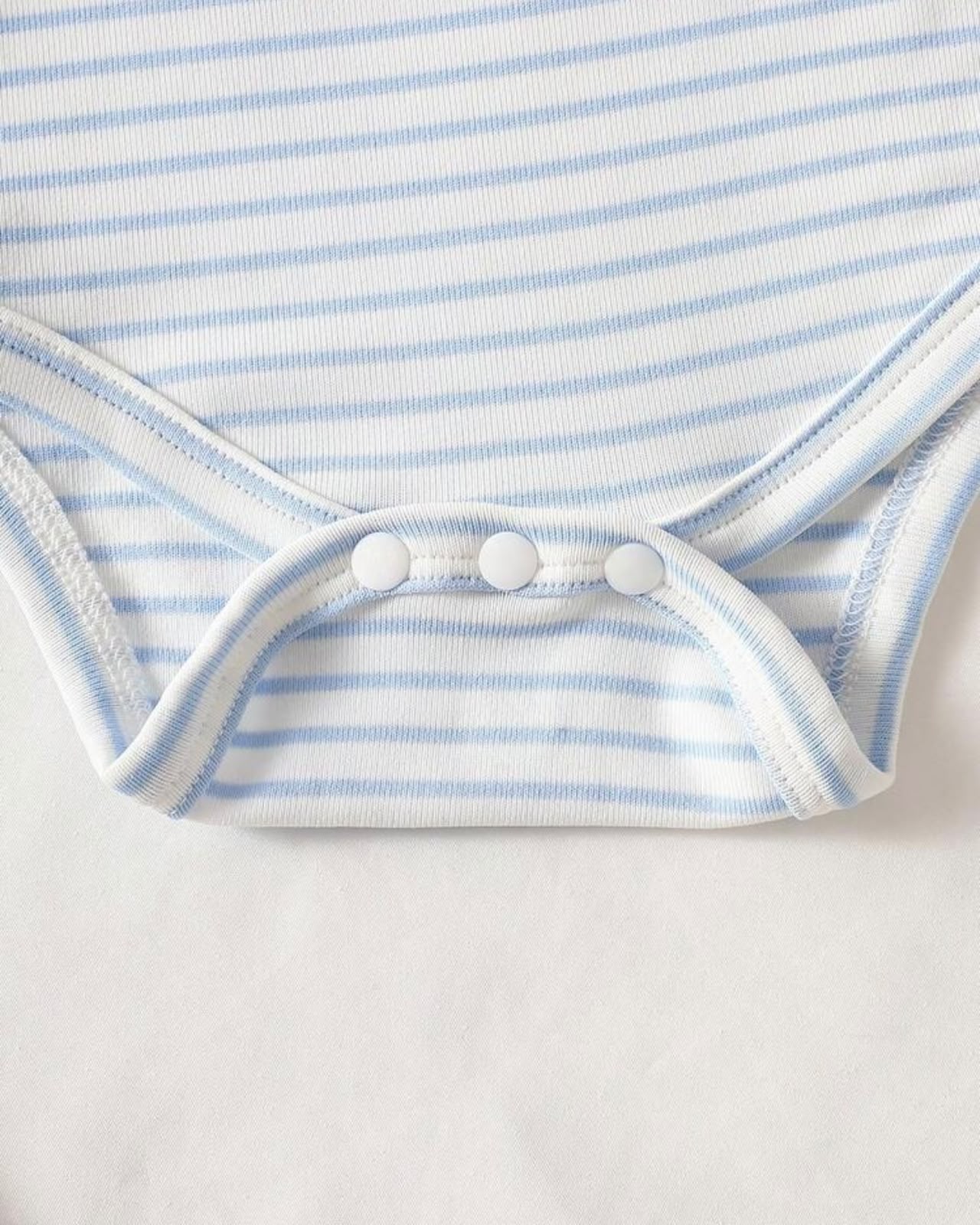 Newborn Baby Boy Sky Blue Striped Jumpsuit Set with Letter Embroidered Romper & Hat