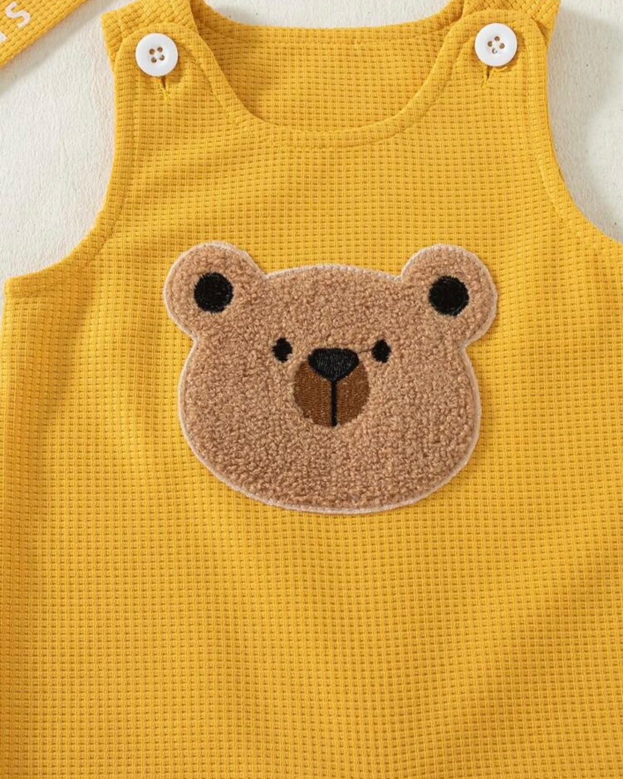 Newborn Baby Boy Yellow Bear Jumpsuit Set with Letter Embroidered Romper & Hat