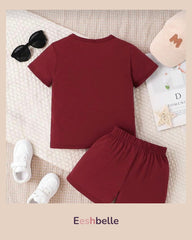 Boy 2pcs Summer Contrast Color Patchwork Round Neck Short Sleeve T-Shirt & Shorts