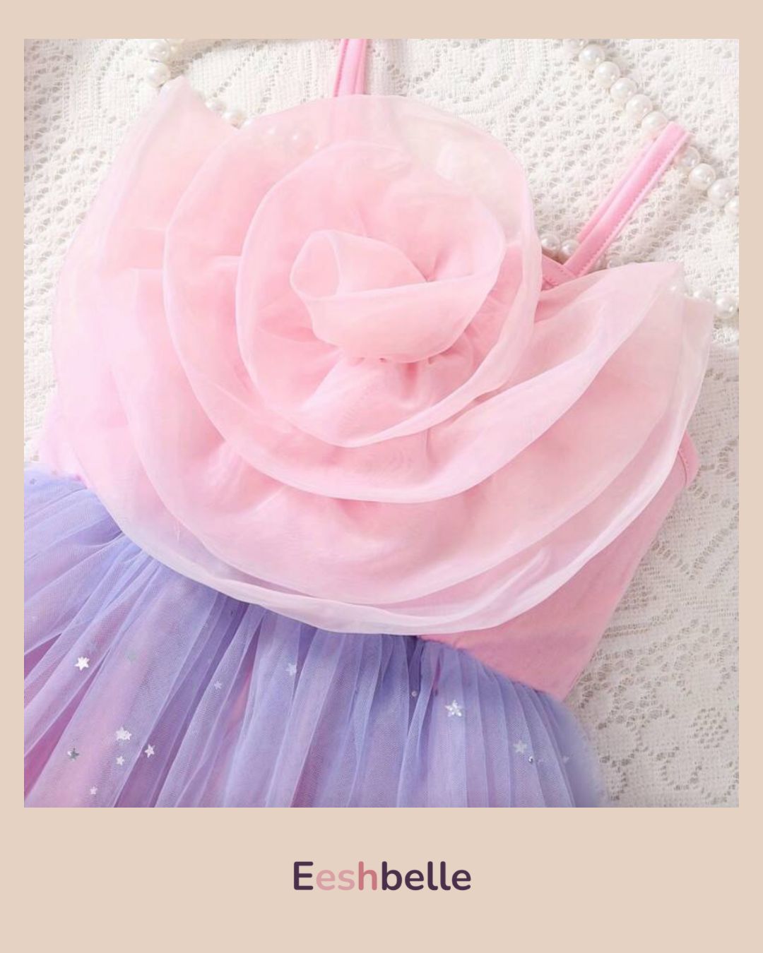 Pink Floral Patchwork Star Mesh Strap Dress – Girls