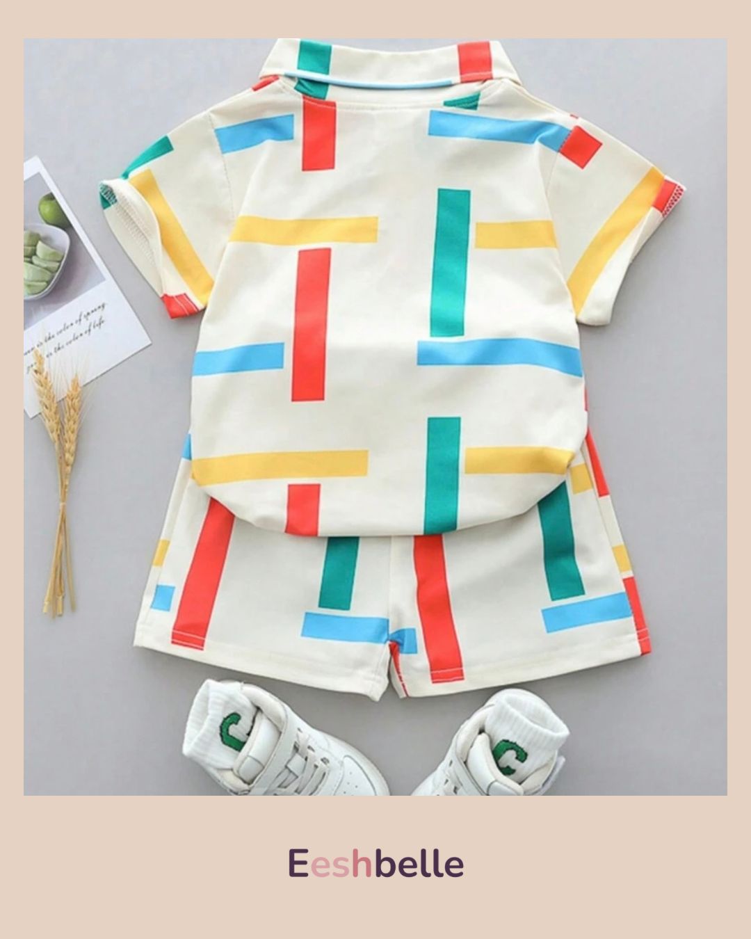 Baby Boy Colorful Stripe Collar Short Sleeve Shirt & Shorts Set