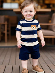 Baby Boy Striped Round Neck Shirt and Shorts Set
