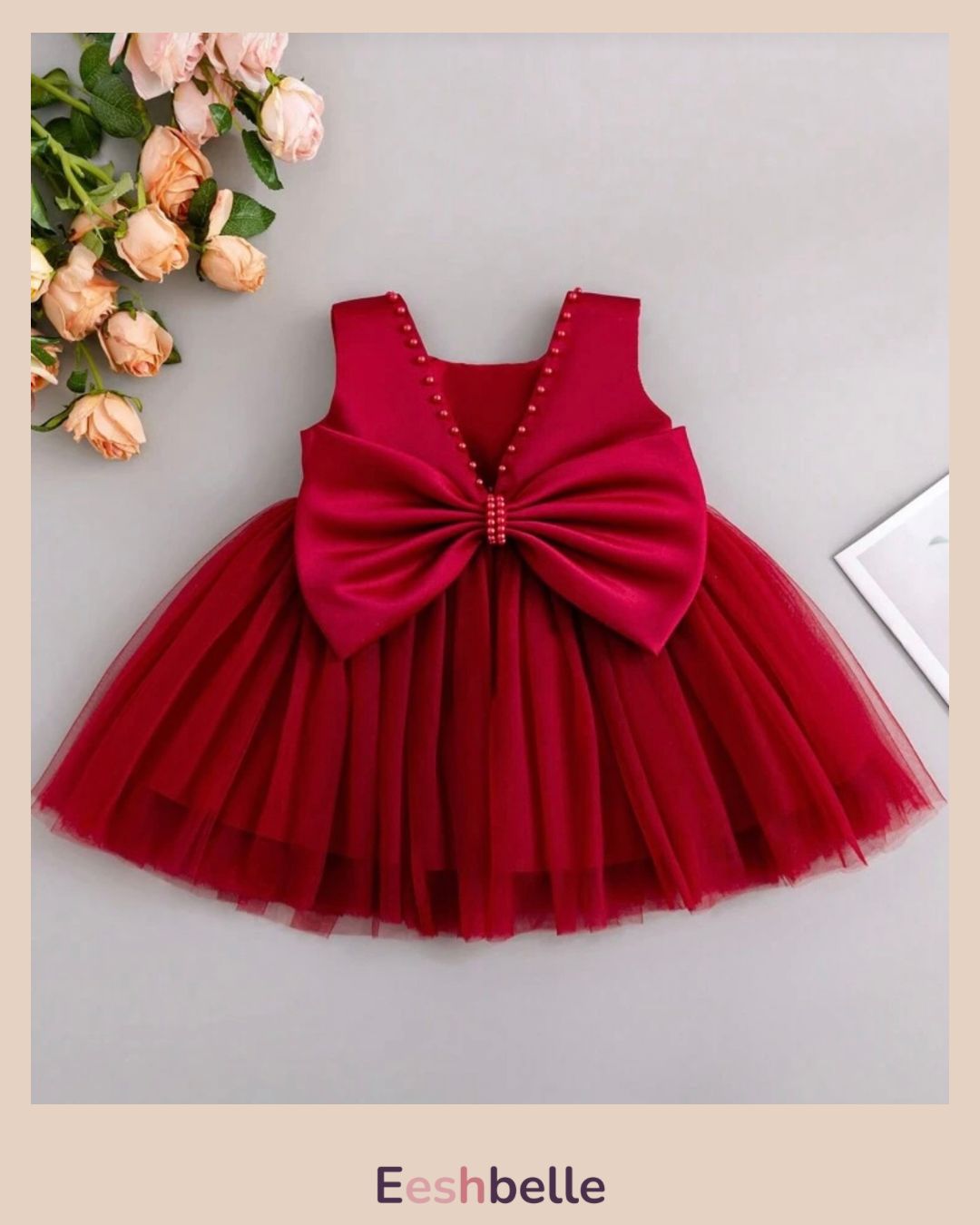 Baby Girls Big Bow Decor Mesh Patchwork Sleeveless Mini Dress