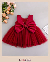 Baby Girls Big Bow Decor Mesh Patchwork Sleeveless Dress (9 Colours)