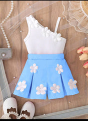 Toddler Girls Korean Fashion Summer 3D Floral Decor Spaghetti Strap Vest + Cute Shorts