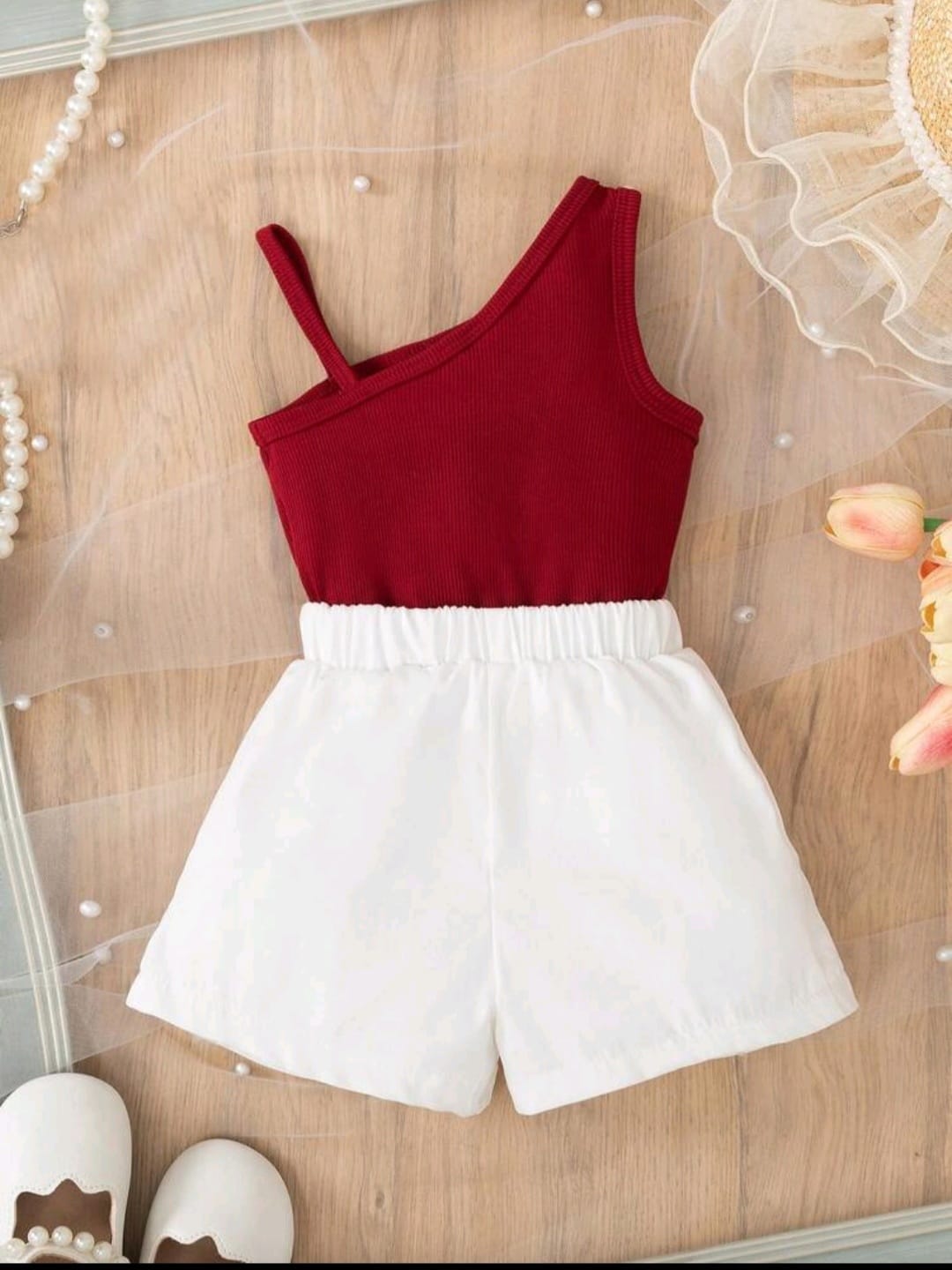 Toddler Girls Korean Fashion Summer 3D Floral Decor Spaghetti Strap Vest + Cute Shorts