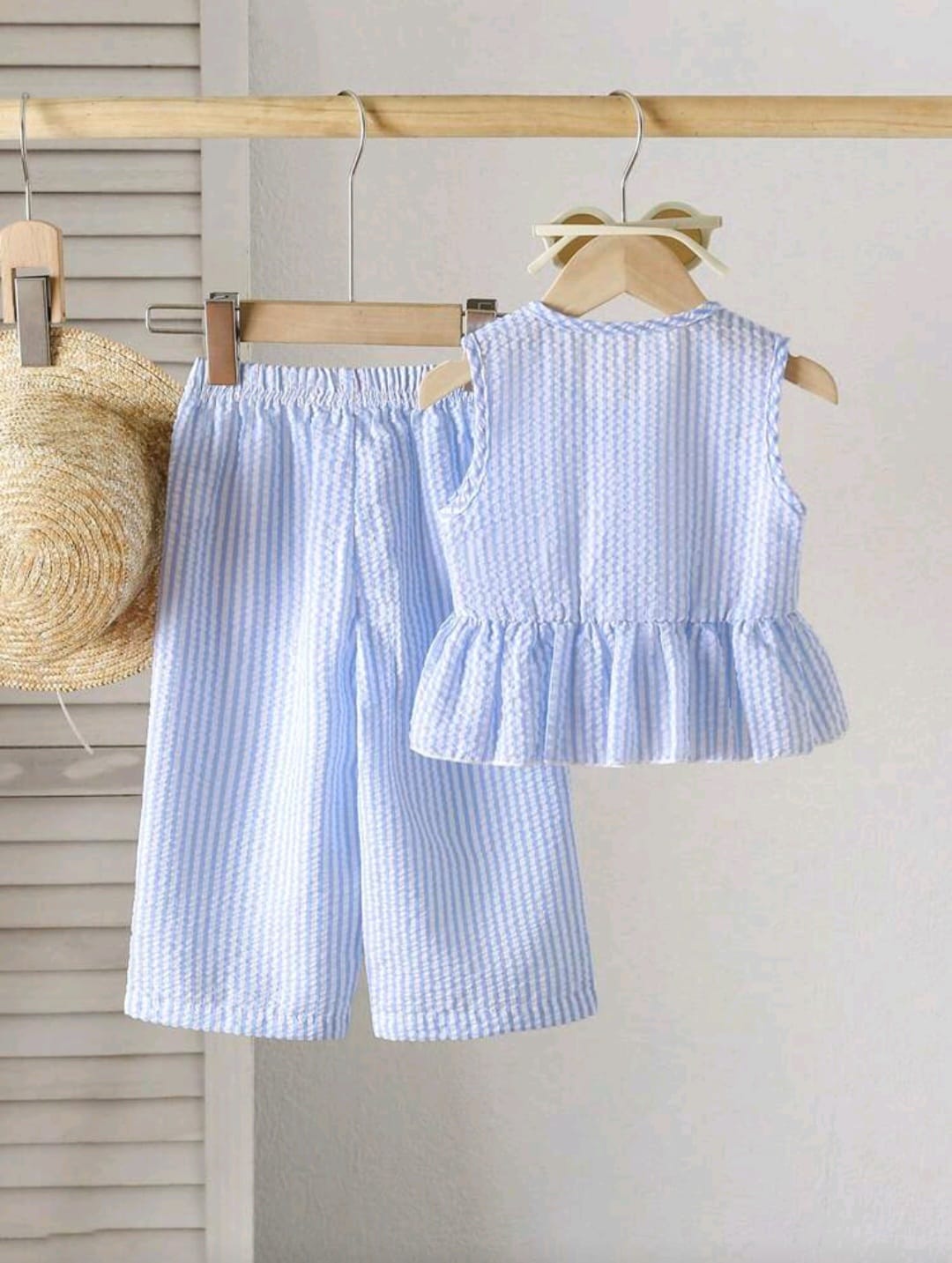 2pcs Baby Girl Striped Sleeveless Top & Wide Leg Pants Spring Summer Co-Ord Set