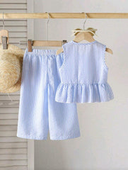 2pcs Baby Girl Striped Sleeveless Top & Wide Leg Pants Spring Summer Co-Ord Set