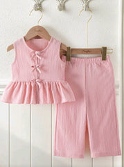 2pcs Baby Girl Striped Sleeveless Top & Wide Leg Pants Spring Summer Co-Ord Set