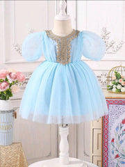 Baby Girl Elegant Royal Lace Trimmed V-Neck