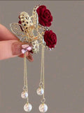 Rhinestone Rose & Butterfly Hair Clip 🌹🦋