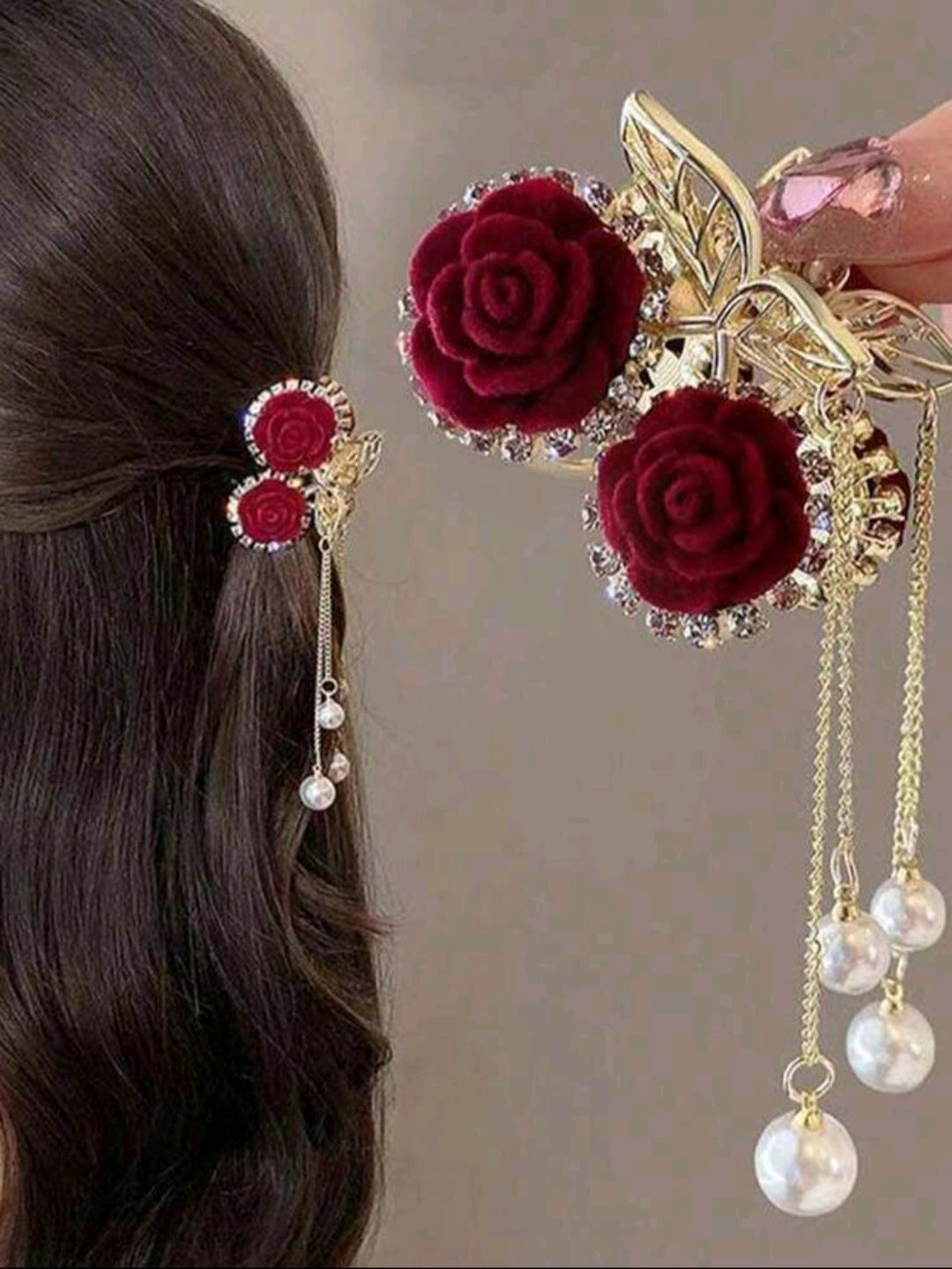 Rhinestone Rose & Butterfly Hair Clip 🌹🦋