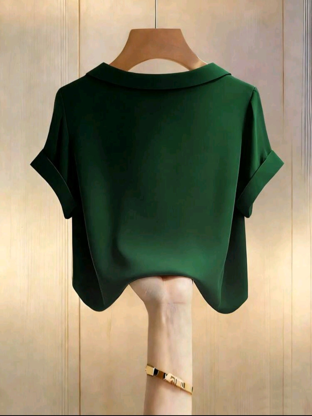 Women Blazer Collar Short Sleeve Green Elegant Summer Shirt