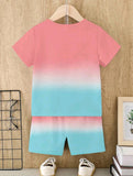 Baby Boy Gradient Coconut Tree Print T-Shirt & Shorts 2pcs Set