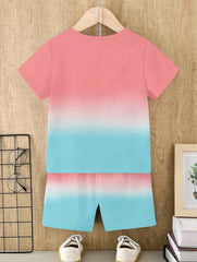 Baby Boy Gradient Coconut Tree Print T-Shirt & Shorts 2pcs Set