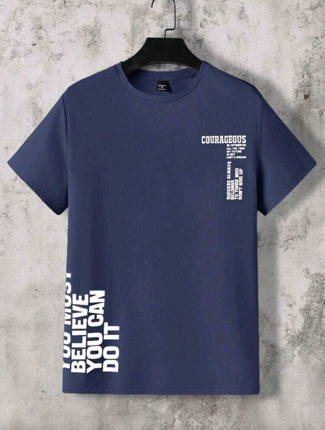 Men Summer Letter Print Round Neck Short Sleeve Casual T-Shirt
