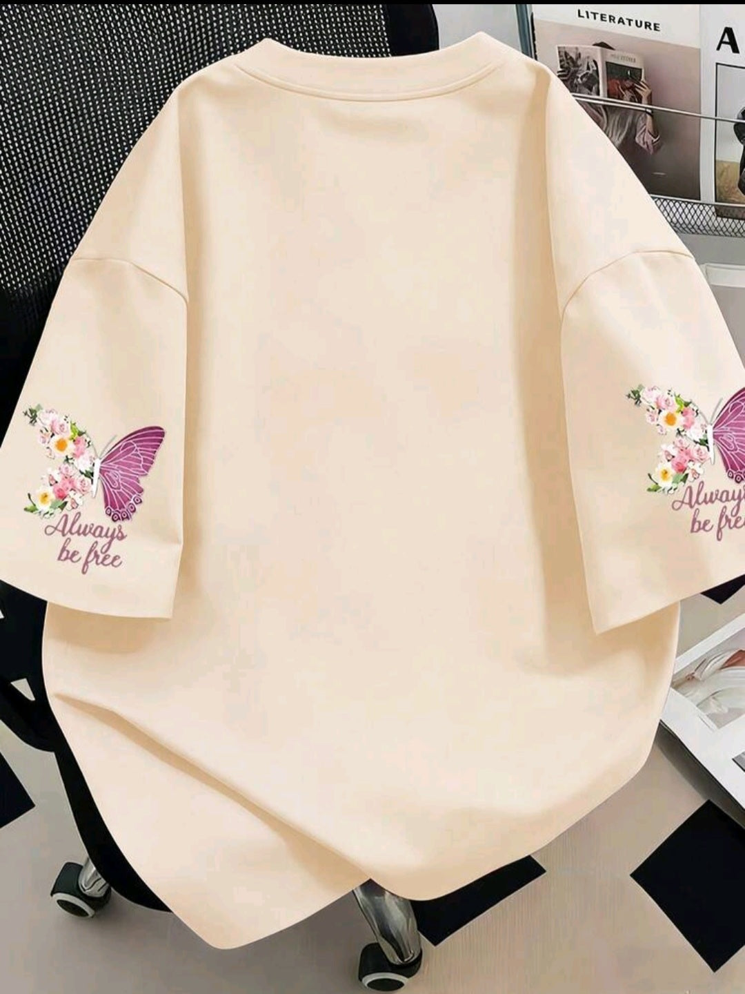 Plus Size Women Floral & Butterfly Print Casual Summer T-Shirt