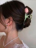 Faux Pearl Rose Hair Claw Clip