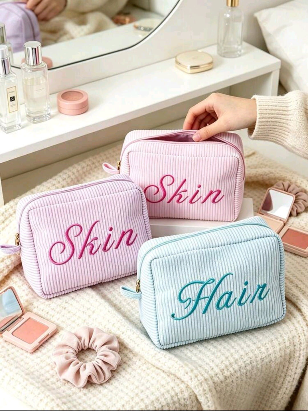 Aesthetic Striped Storage & Makeup Bag