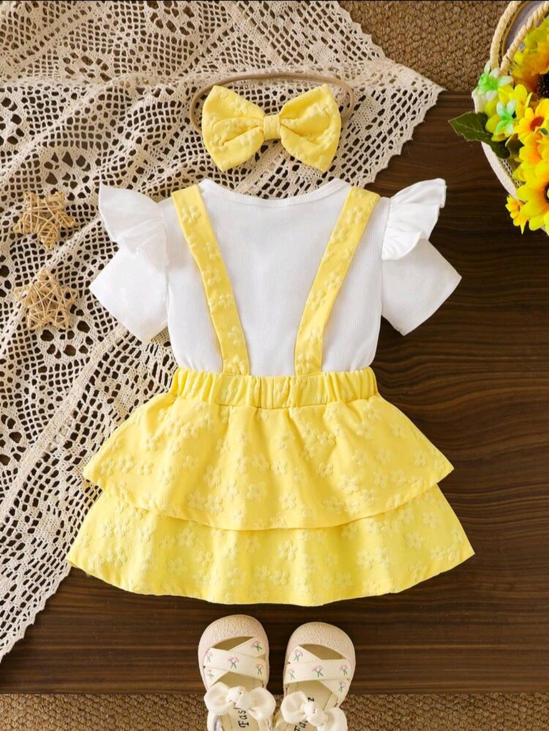 3-Piece Baby Girl Suspender Dress Set (yellow and Pink)