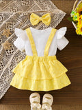 3-Piece Baby Girl Suspender Dress Set (yellow and Pink)