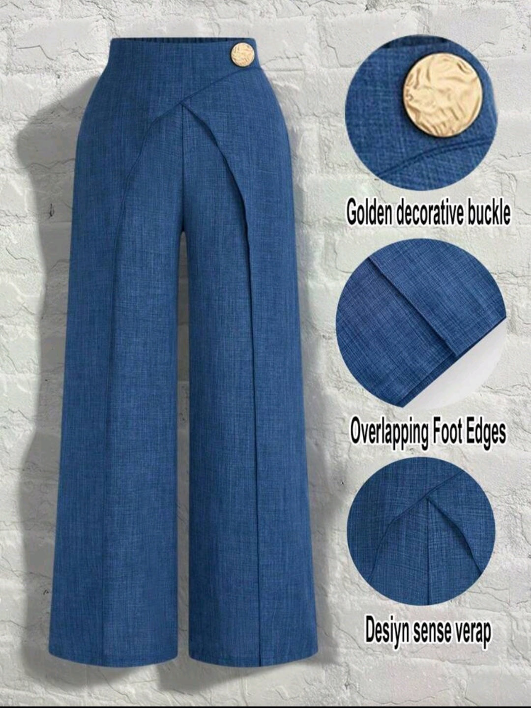 Faux Denim Wrap Waist Wide-Leg Pants