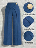 Faux Denim Wrap Waist Wide-Leg Pants