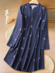 Women Floral Print Button Half Placket Long Sleeve Casual Dress