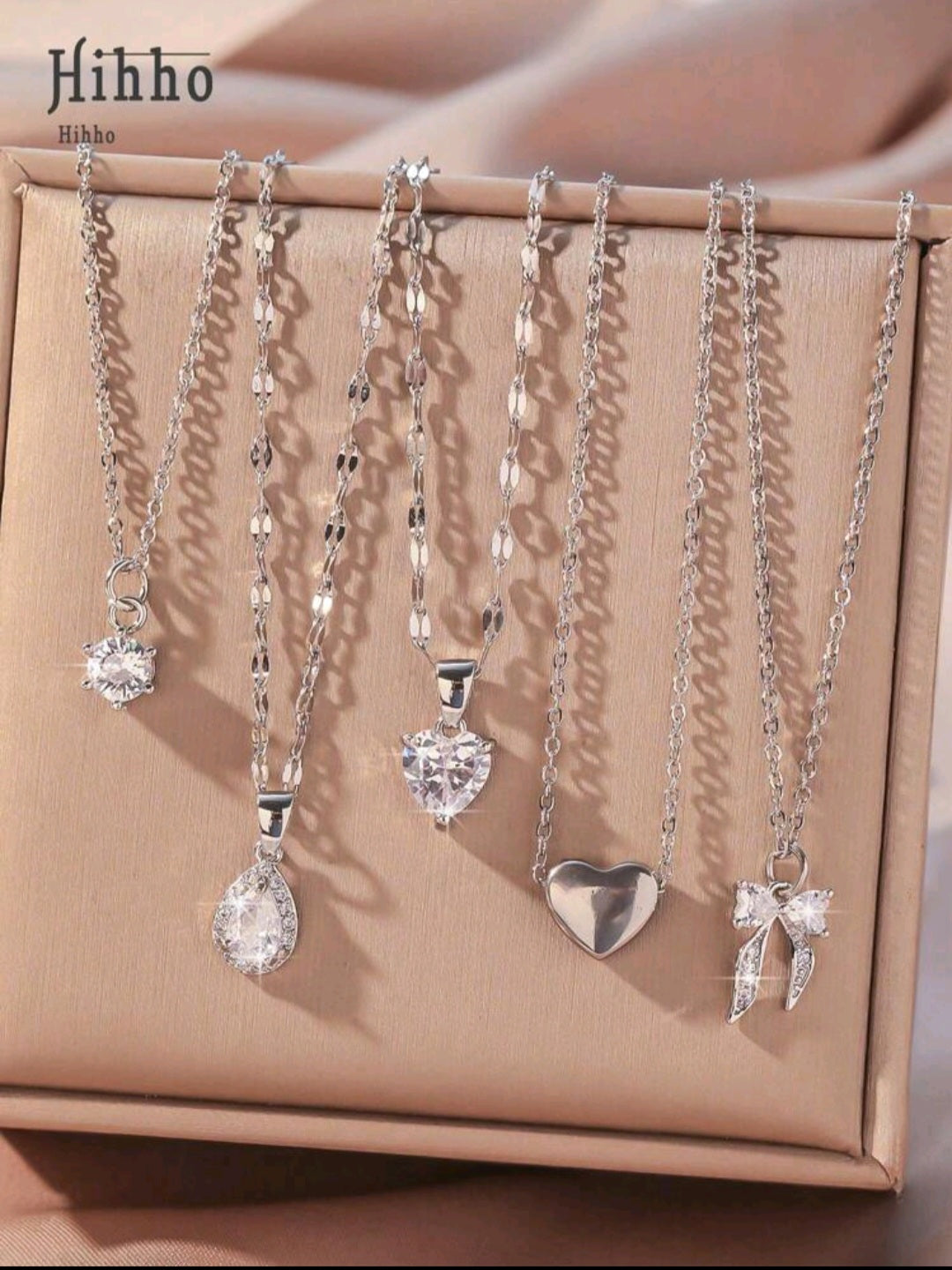5pcs high quality Heart Bow Water Drop Pendant Necklace Set for Women