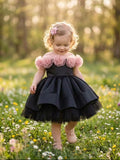 Baby Girls 3D Floral Black Princess Dress
