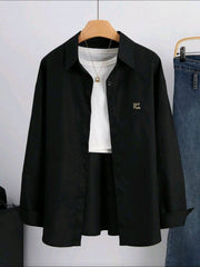 Women Buttoned Long Sleeve Casual Black Shirt
