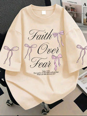 Plus Size Women Pink Bow Casual Short Sleeve T-Shirt