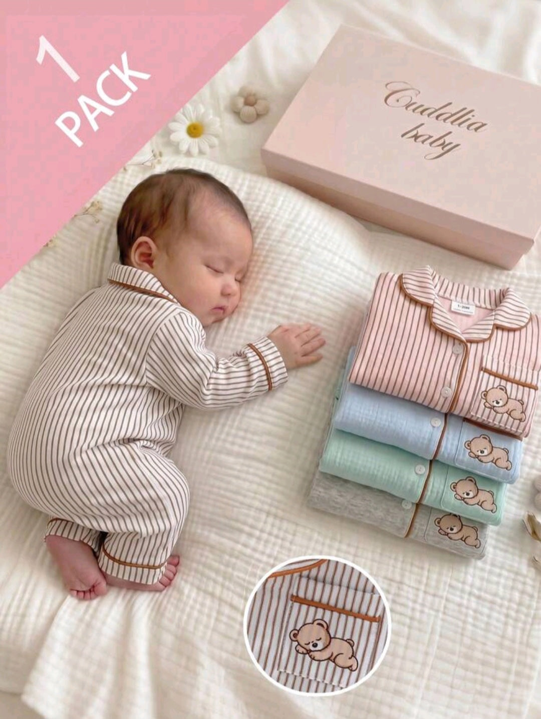 Newborn Baby Boy Bear Striped Jumpsuit