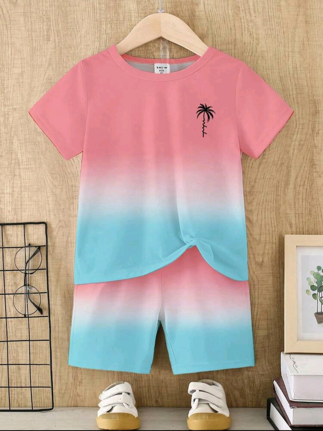 Baby Boy Gradient Coconut Tree Print T-Shirt & Shorts 2pcs Set