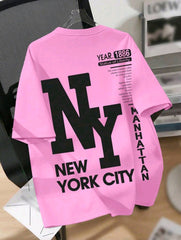 Oversized NY New York Graphic at Back Loose T-Shirt for Women