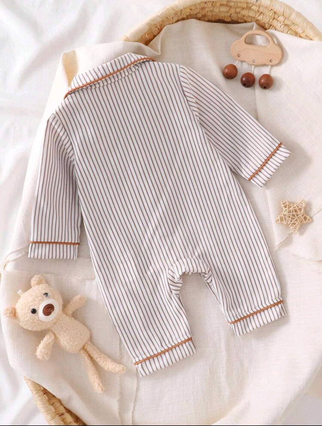 Newborn Baby Boy Bear Striped Jumpsuit