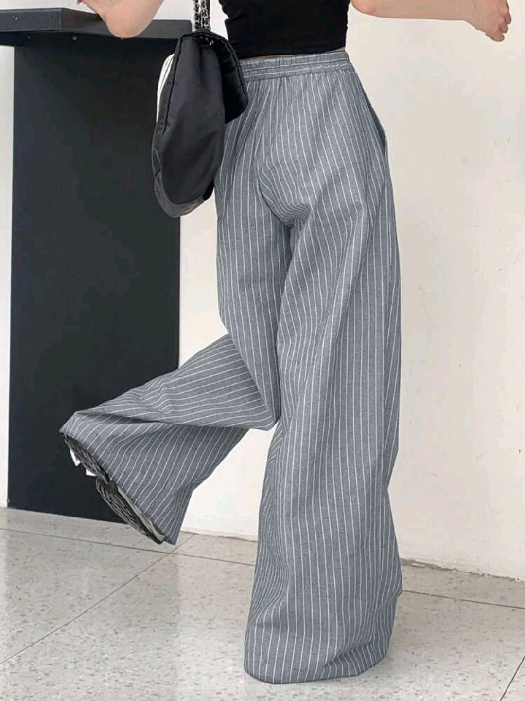 Women Striped Print Casual Straight-Leg Pants