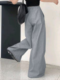 Women Striped Print Casual Straight-Leg Pants