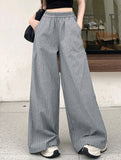 Women Striped Print Casual Straight-Leg Pants