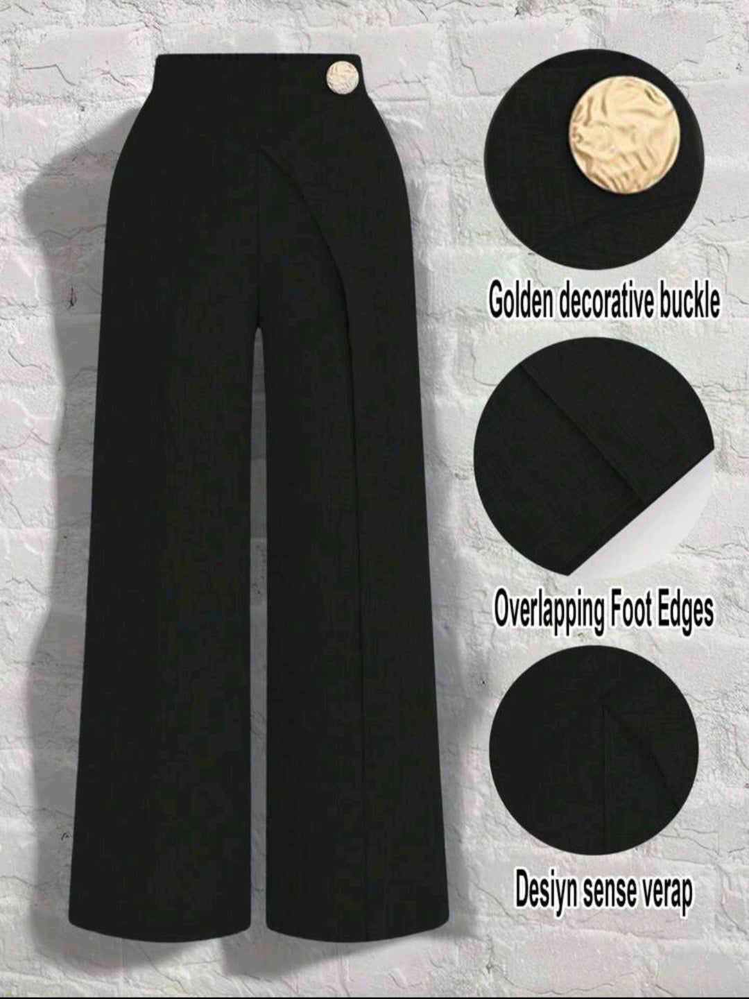 Faux Denim Wrap Waist Wide-Leg Pants