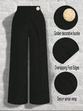 Faux Denim Wrap Waist Wide-Leg Pants