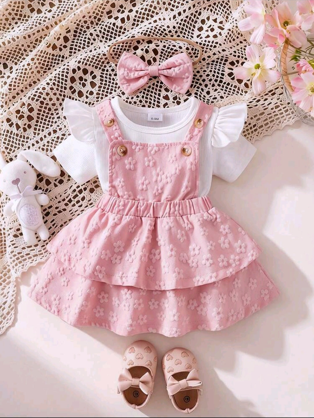 3-Piece Baby Girl Suspender Dress Set (yellow and Pink)