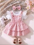 3-Piece Baby Girl Suspender Dress Set (yellow and Pink)