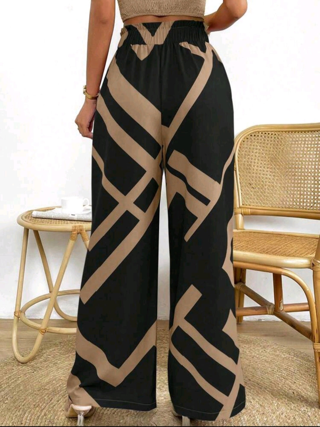 Geo Print Belted Wide Leg Pants for Women