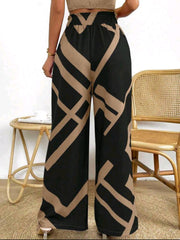Geo Print Belted Wide Leg Pants for Women