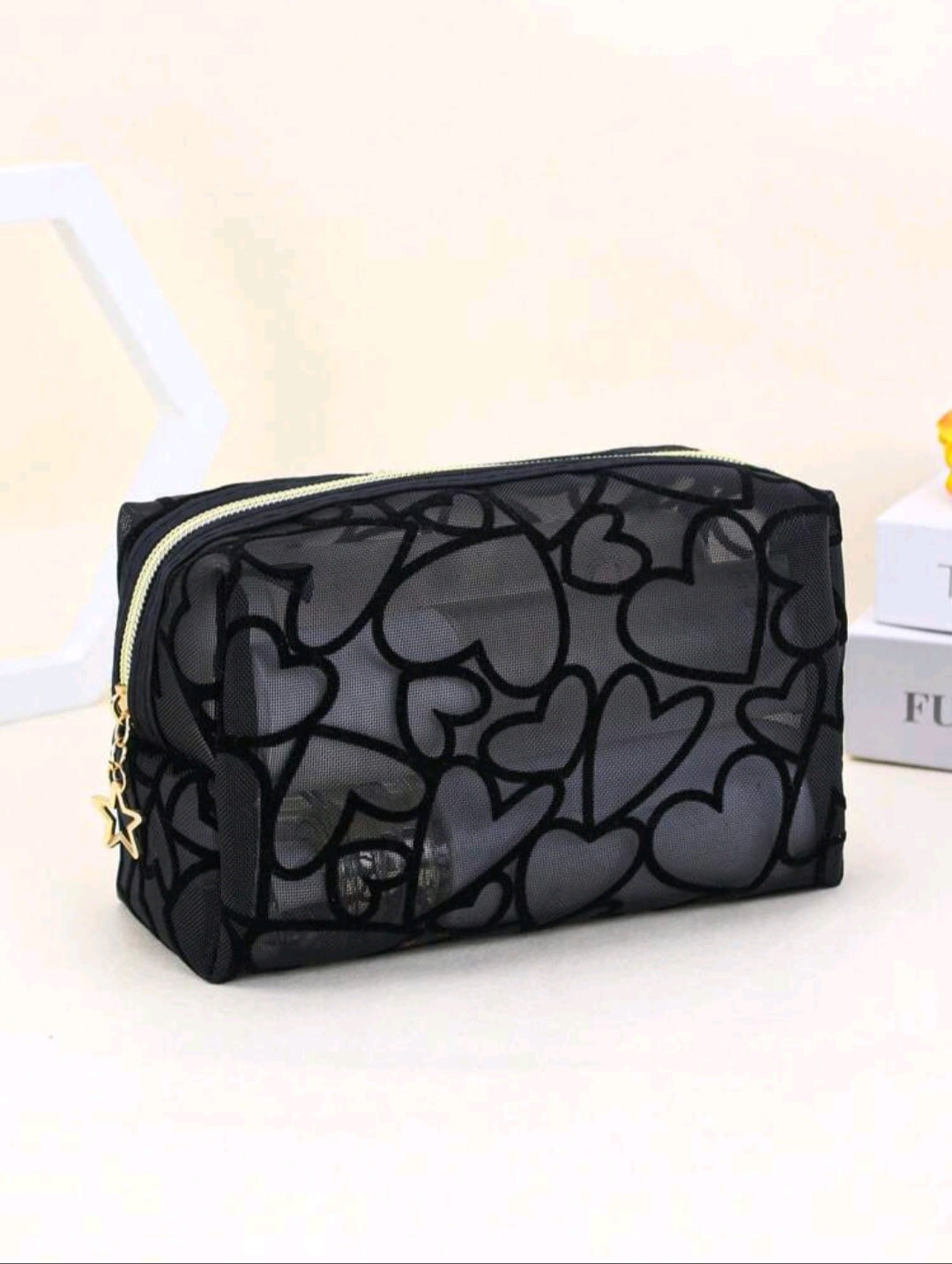 Heart Mesh Makeup Bag